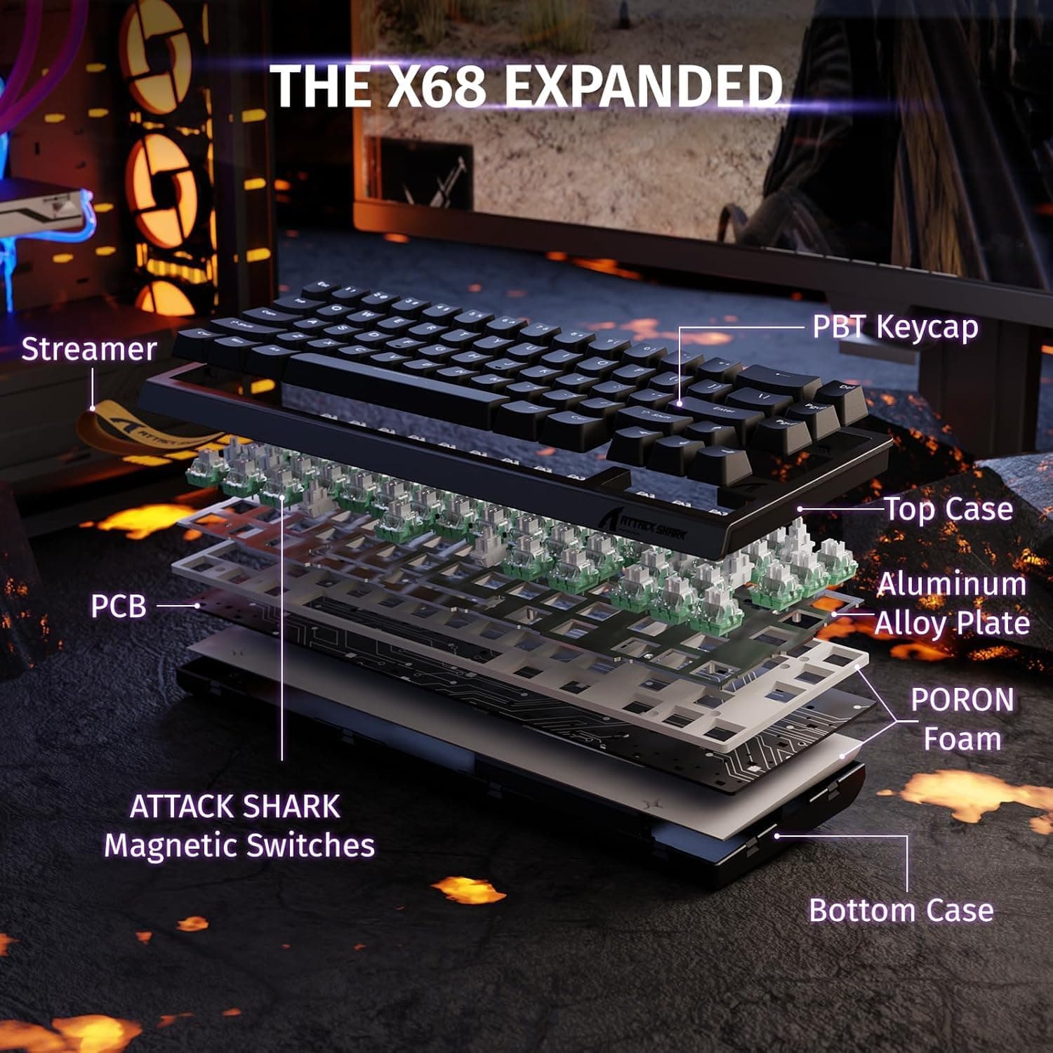 Clavier Gaming Magnétique ATTACK SHARK X68HE 60% avec Rapid Trigger et 8000Hz - لوحة مفاتيح المغناطيسية - صورة 13