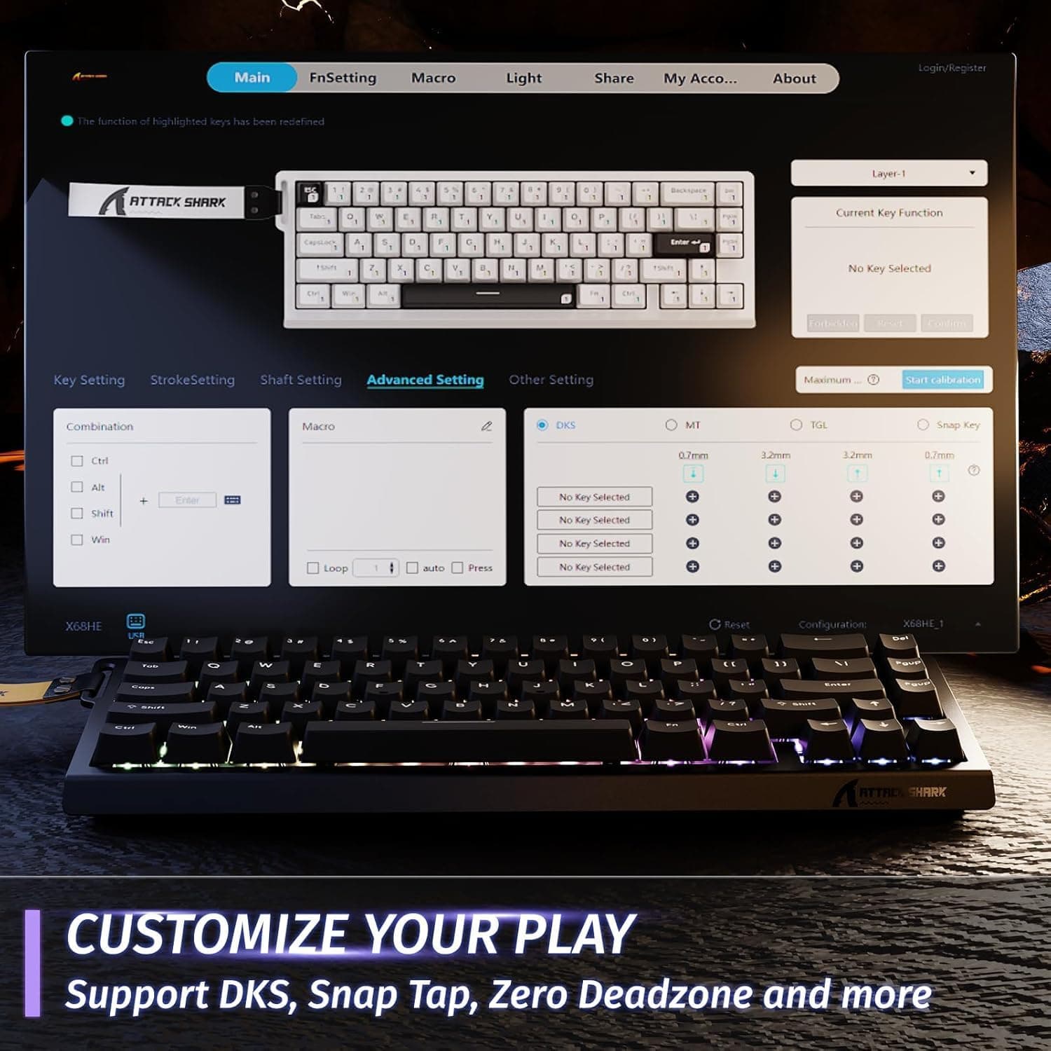 Clavier Gaming Magnétique ATTACK SHARK X68HE 60% avec Rapid Trigger et 8000Hz - لوحة مفاتيح المغناطيسية - صورة 14