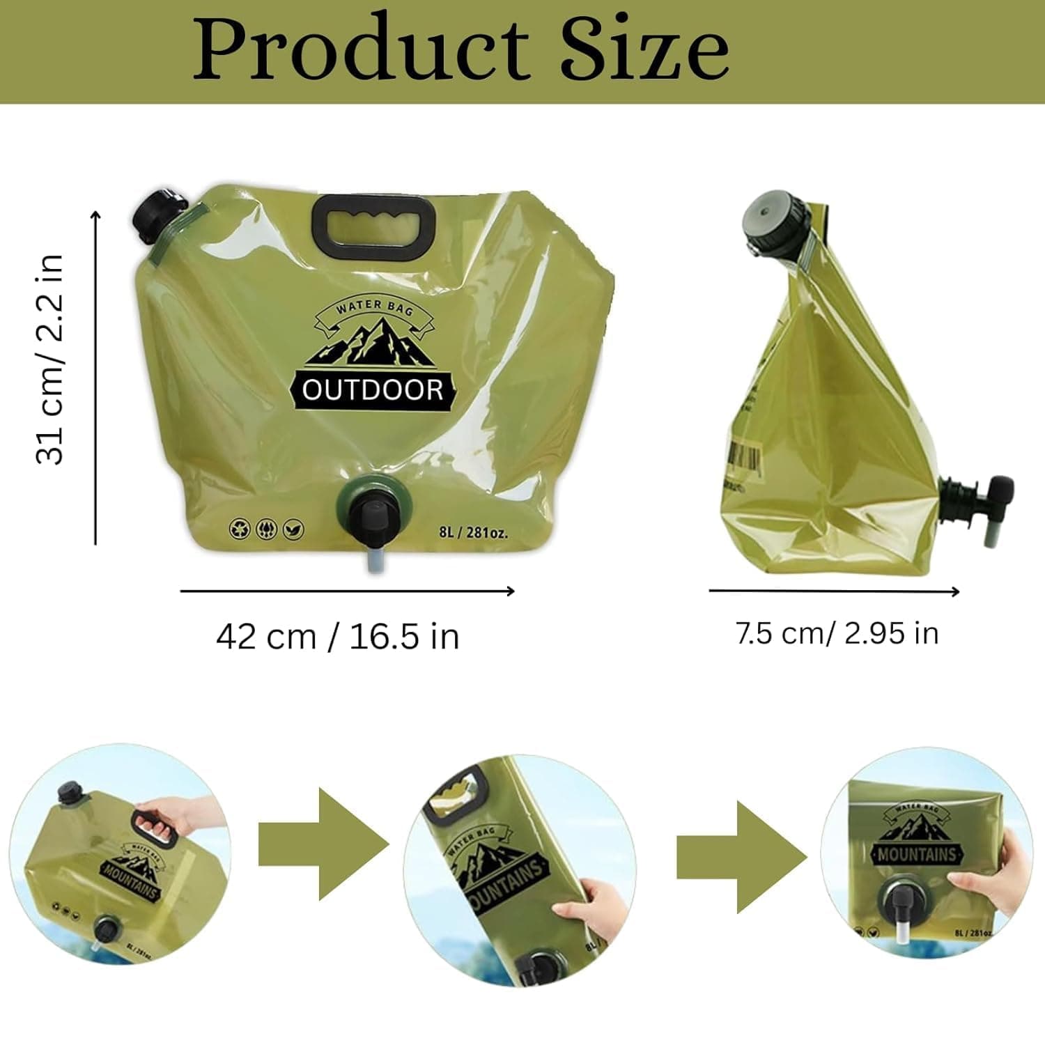 Réservoir d'Eau Pliable 8L Portable pour Camping et Randonnée - خزان مياه قابل للطي سعة 8 لتر للرحلات والخرجات - Camping et Randonnée - صورة 4