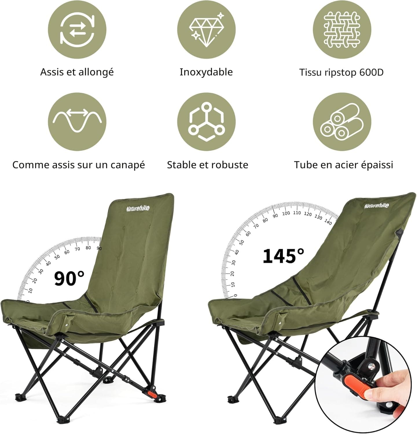 Chaise de Camping Pliante avec Dossier Réglable - كرسي تخييم بظهر عالي مريح قابل لتمديد - Vacance & Loisir - صورة 13