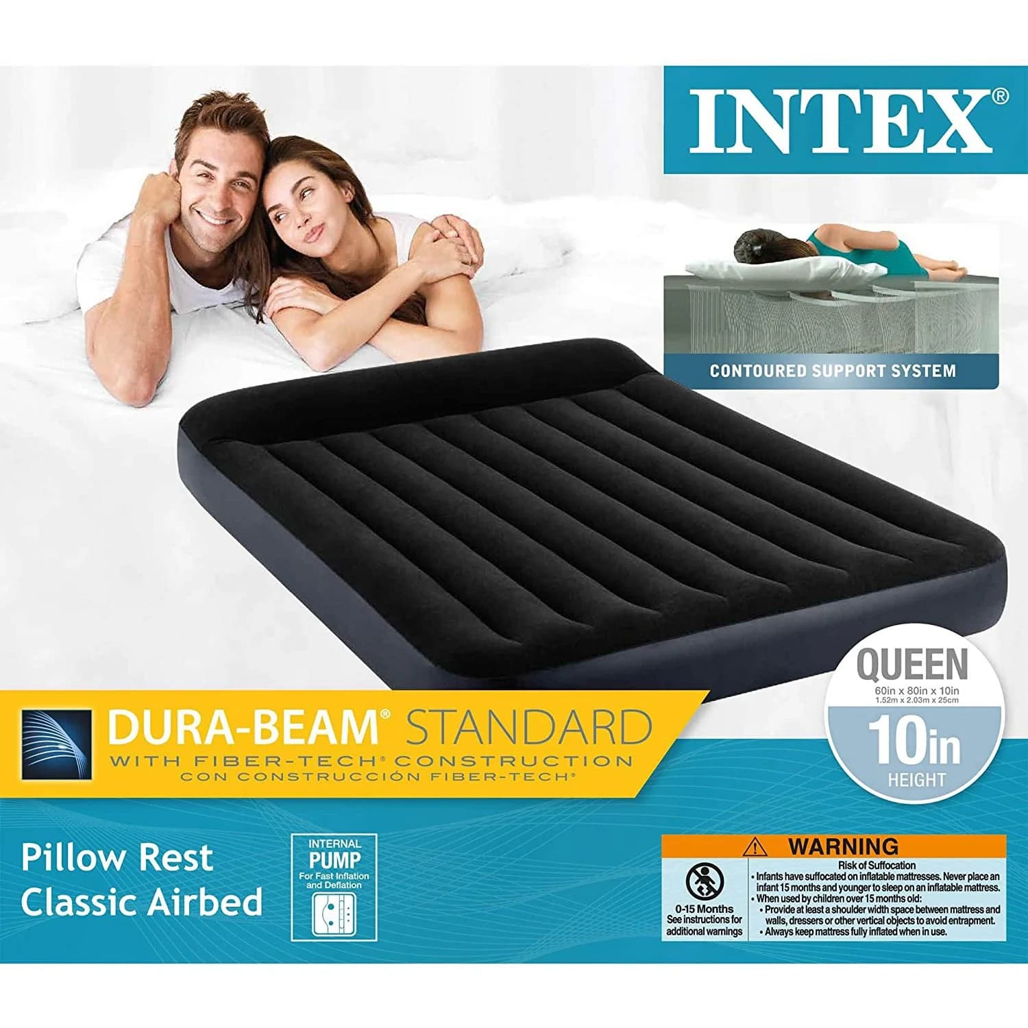 Matelas Gonflable 2 Places XXL avec Pompe Électrique USB INTEX 66129CC 203x183cm - فرشة الهواء المنفوخ لشخصين مع مضخة ذكية - Vacance & Loisir - صورة 12