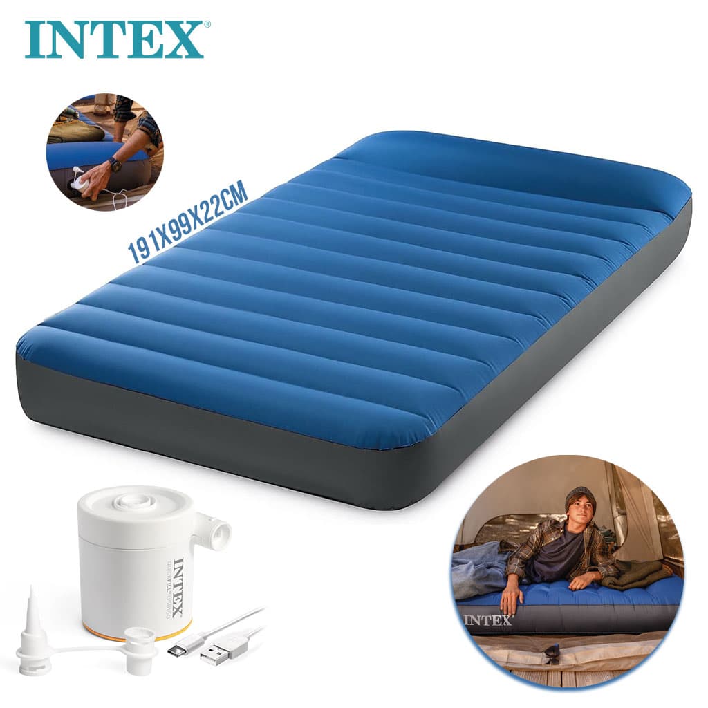 Matelas de Camping Intex TruAire Twin Technologie Fiber-Tech avec Pompe USB150 - فرشة التخييم الهوائية الفاخرة مع مضخة ومسند رأس - Vacance & Loisir - صورة 1