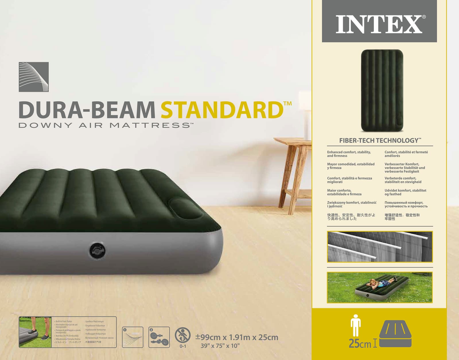 Matelas GonflableTechnologie Fiber-Tech avec Pompe à Pied Intégrée Intex 64761 - فرشة إنتكس الهوائية الكلاسيكية الفردية بمضخة قدم مدمجة - Vacance & Loisir - صورة 5