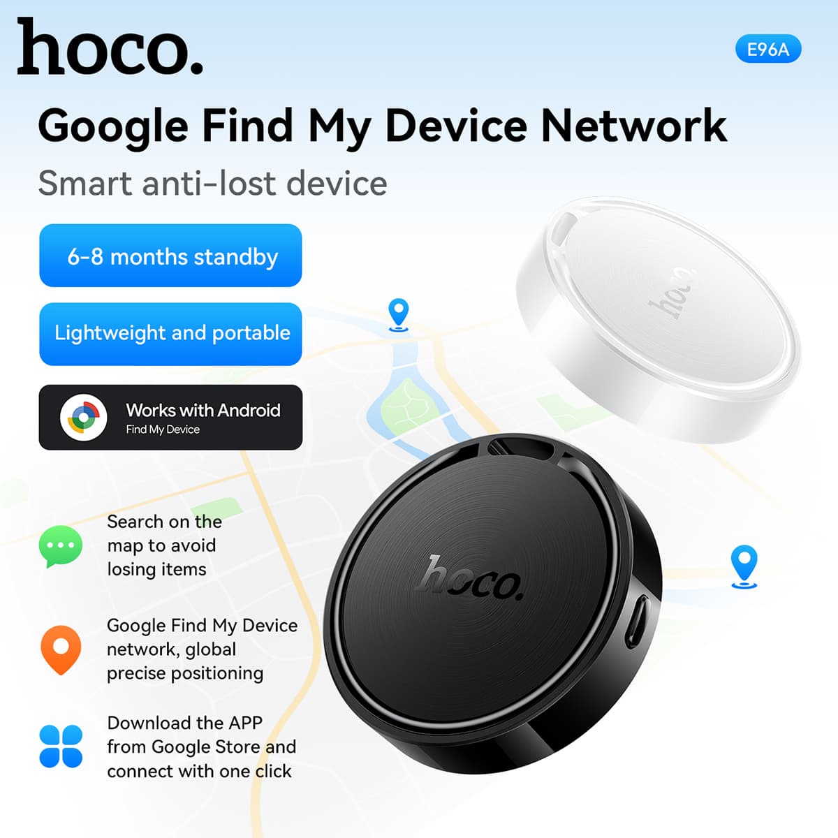 Traceur Intelligent HOCO E96A Android Localisateur Bluetooth via Réseau Google Find My Device - جهاز التتبع ومحدد المواقع الذكي لهواتف أندرويد - Électronique - صورة 3