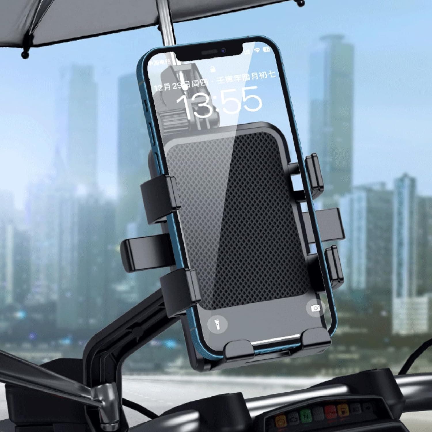 Support Téléphone Moto Avec Parapluie Intégré Protection Pluie et Soleil - حامل ومثبت الهاتف الذكي للدراجات النارية مع مظلة واقية من المطر والشمس - Électronique - صورة 7