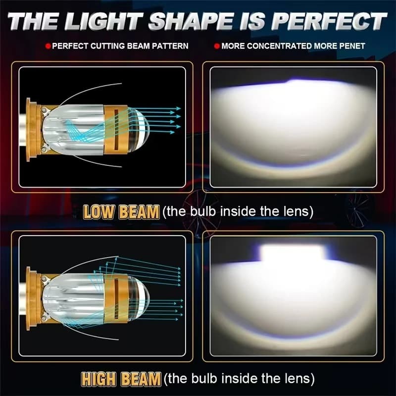 Ampoule LED H4 Moto Avec Mini Lentille Projecteur - Double Faisceau Ultra-Puissant 42W - مصباح للدراجات النارية مع عدسة قوة 42 واط - Accessoires Auto/Moto - صورة 4