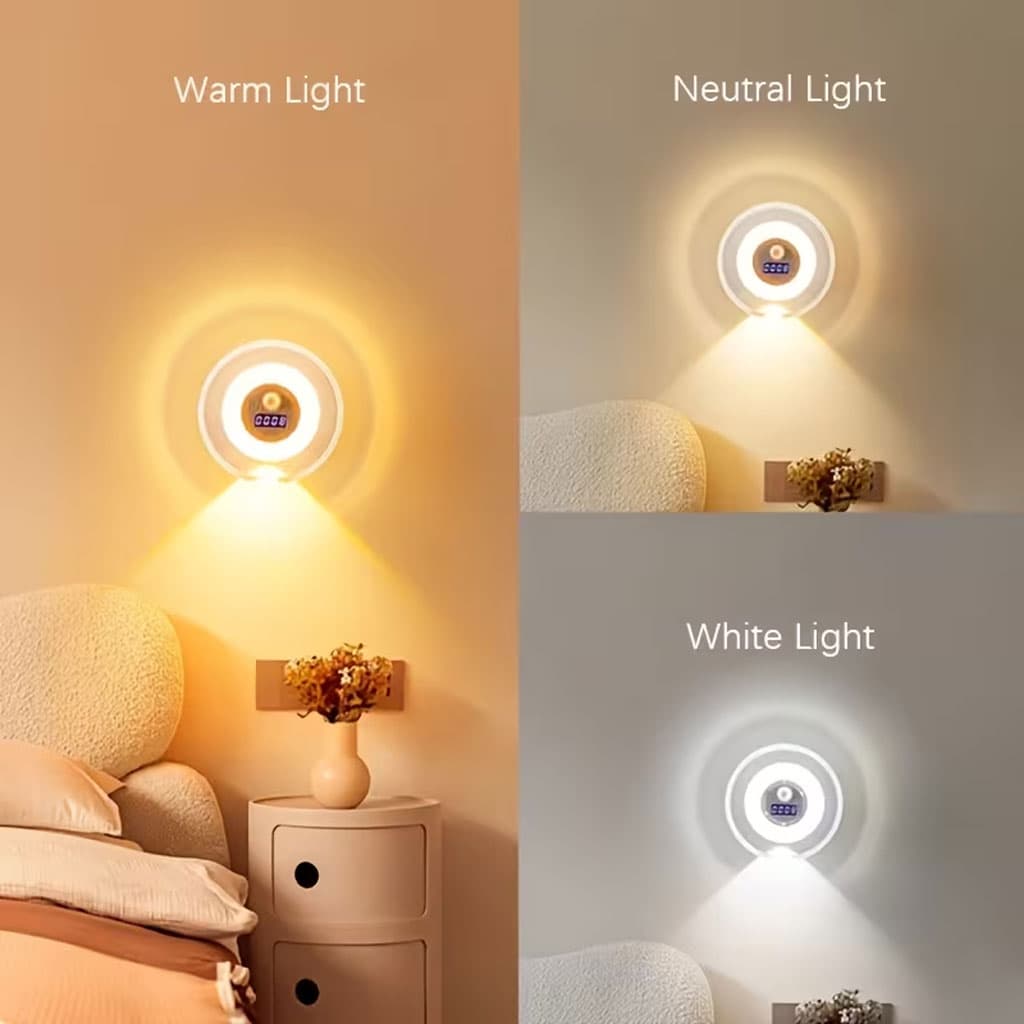 Applique Murale LED Intelligente Avec Capteur de Mouvement Écran Horloge Numérique - مصباح الحائط الذكي بمستشعر حركة وشاشة رقمية لعرض الوقت - Décoration - صورة 7