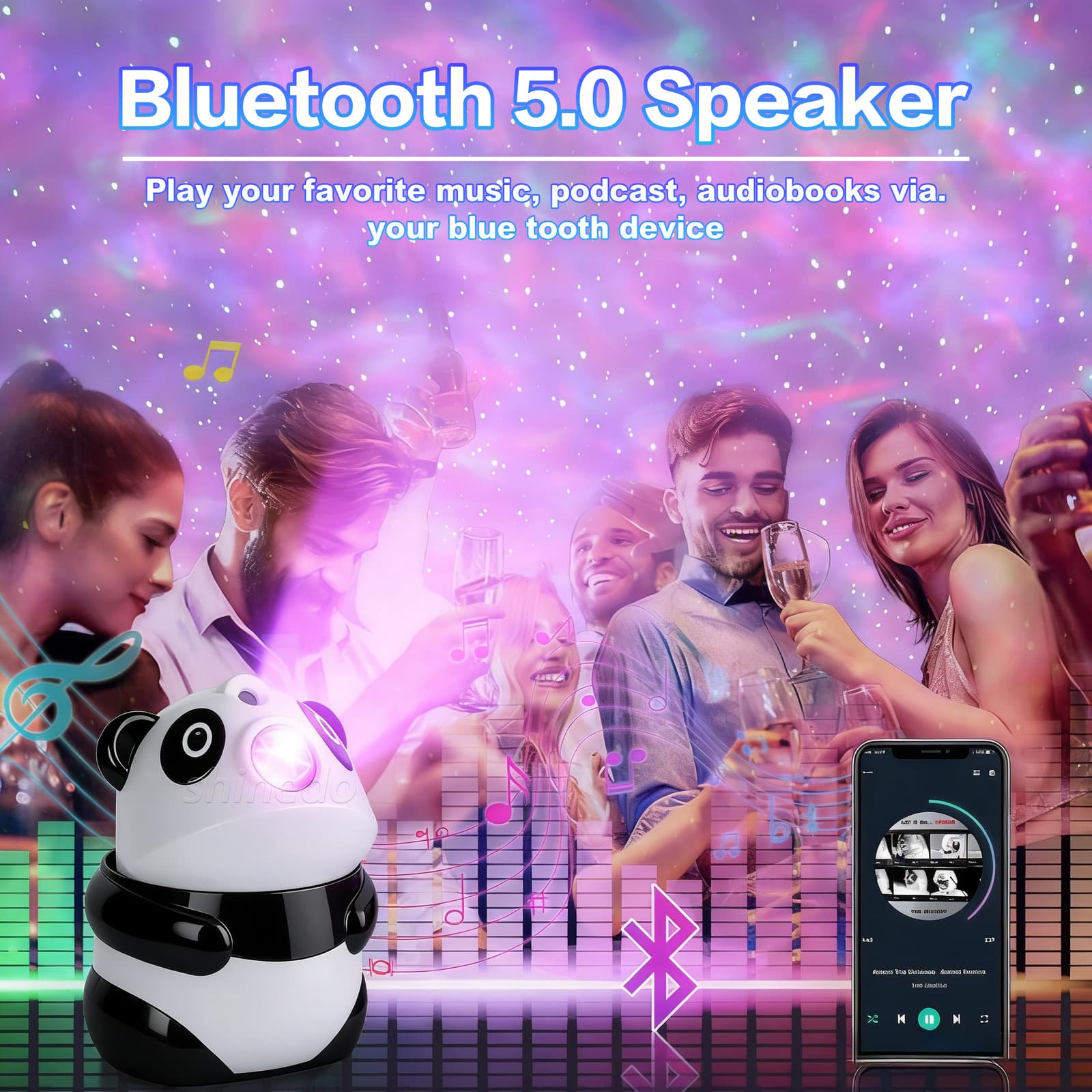 Projecteur de Galaxie et Veilleuse Panda Intelligente Bluetooth avec 15 Effets Lumineux - جهاز بروجكتر المجرات بشكل باندا مع مكبر صوت - Électronique - صورة 3