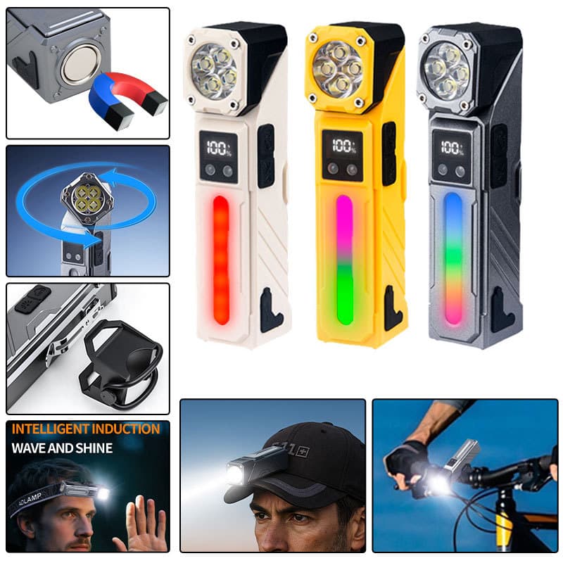 Lampe de Travail LED Multifonction T130 Éclairage Latéral RGB et Écran LCD - مصباح العمل الذكي متعدد الوظائف بمغناطيس - Camping et Randonnée - صورة 1