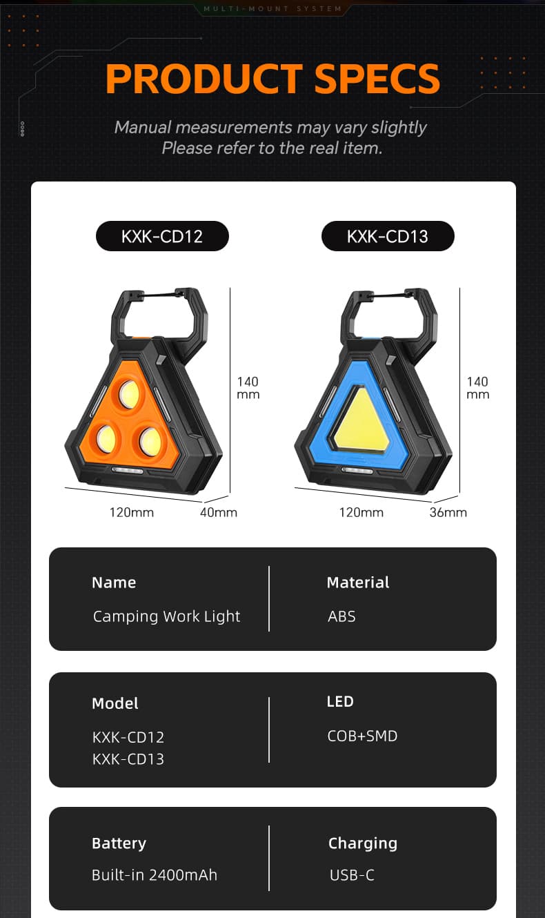 Lampe de Travail Portable pour Multi-usages Base Magnétique Rechargeable USB - مصباح محمول متعدد الوظائف بقاعدة مغناطيسية - Accessoires Auto/Moto - صورة 3