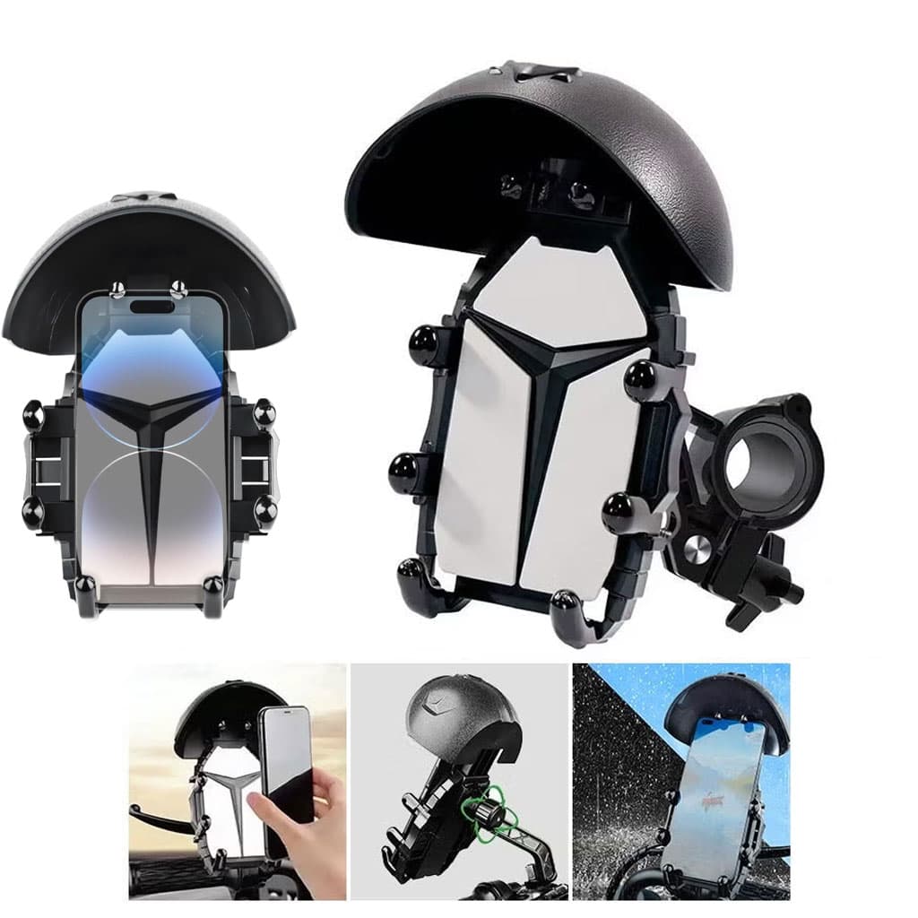 Support Téléphone pour Moto et Vélo avec Mini-Casque Pare-Soleil - حامل الهاتف الذكي للدراجات النارية والهوائية مع واقية شمسية بتصميم خوذة - Accessoires Auto/Moto - صورة حقيقية 2
