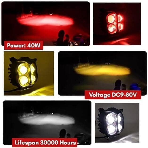 Projecteur Antibrouillard LED Forme Chouette 40W - Éclairage Jaune/Blanc ET Devil Eye Rouge - مصابيح ضباب ليد بتصميم عين البومة - Accessoires Auto/Moto - صورة 6