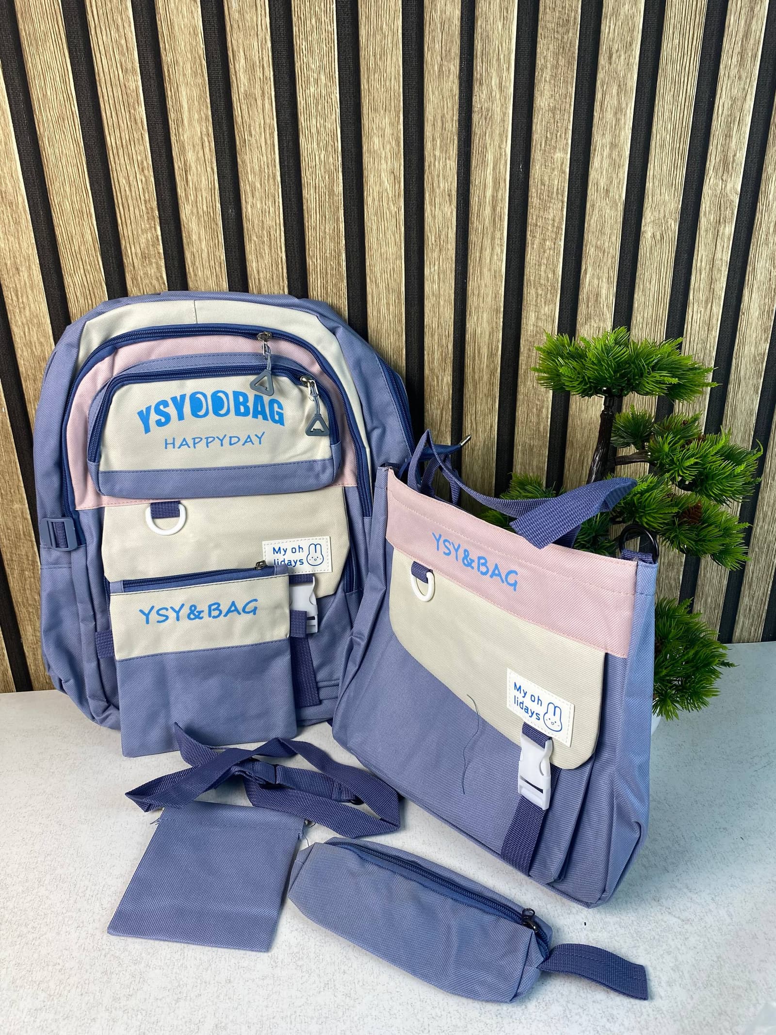 Sac à Dos Multifonctionnel Kawaii Grand Volume Imperméable et Résistant 5Pcs Bleu SACKDS10BL - حقيبة ظهر بعدة قطع بتصميم كاوايي - Sac à dos et Mode - صورة حقيقية 4