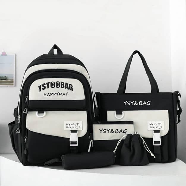 Sac à Dos Multifonctionnel Kawaii Grand Volume Imperméable et Résistant 5Pcs Noir SACKDS10N - حقيبة ظهر بعدة قطع بتصميم كاوايي