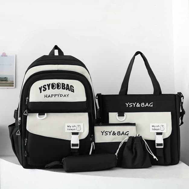 Sac à Dos Multifonctionnel Kawaii Grand Volume Imperméable et Résistant 5Pcs Noir SACKDS10N - حقيبة ظهر بعدة قطع بتصميم كاوايي - Sac à dos et Mode - صورة 1