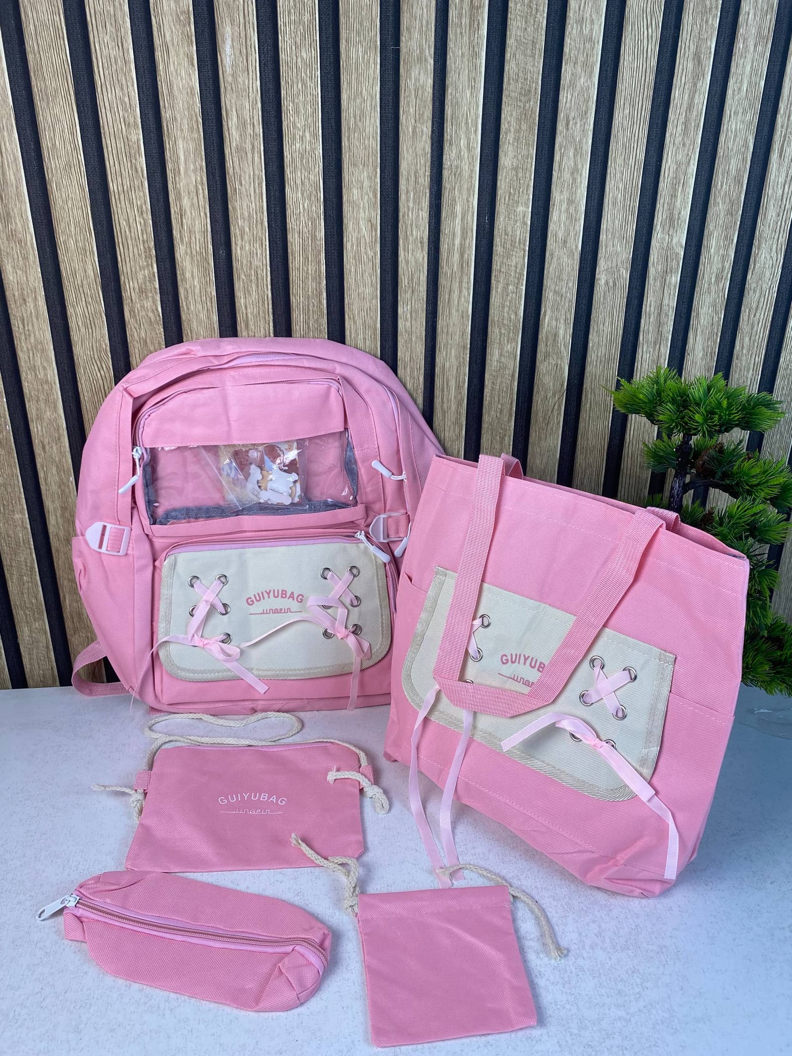 Sac à Dos Multifonctionnel Kawaii Grand Volume Imperméable et Résistant 5Pcs Rose SACKDS11RS - حقيبة ظهر بعدة قطع بتصميم كاوايي - Sac à dos et Mode - صورة حقيقية 4