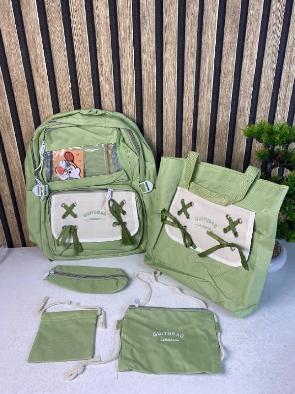 Sac à Dos Multifonctionnel Kawaii Grand Volume Imperméable et Résistant 5Pcs Vert SACKDS11VR - حقيبة ظهر بعدة قطع بتصميم كاوايي - Sac à dos et Mode - صورة حقيقية 4