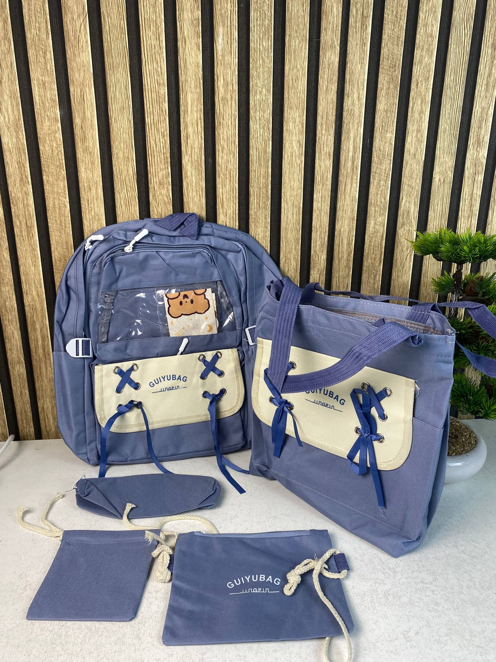 Sac à Dos Multifonctionnel Kawaii Grand Volume Imperméable et Résistant 5Pcs Bleu SACKDS11BL - حقيبة ظهر بعدة قطع بتصميم كاوايي - Sac à dos et Mode - صورة حقيقية 4