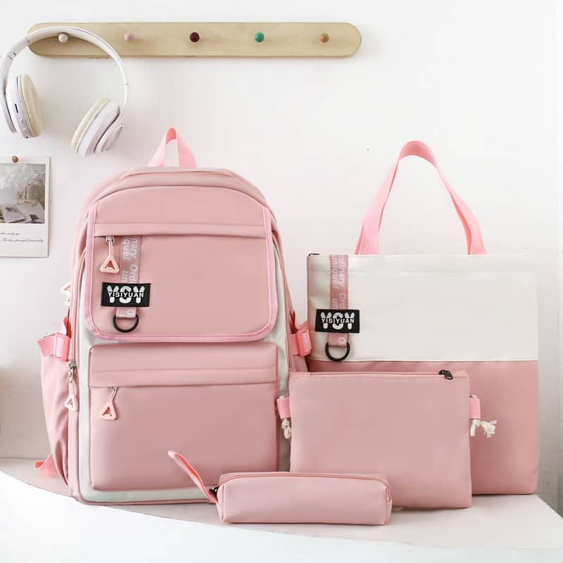 Sac à Dos Multifonctionnel Kawaii Grand Volume Imperméable et Résistant 4Pcs Rose SACKDS12RS - حقيبة ظهر بعدة قطع بتصميم كاوايي