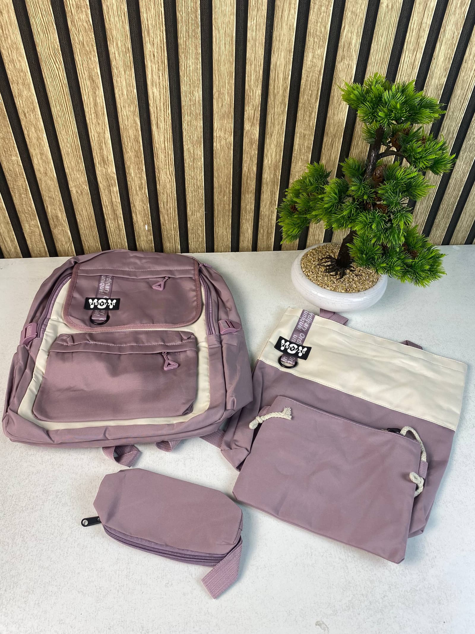 Sac à Dos Multifonctionnel Kawaii Grand Volume Imperméable et Résistant 4Pcs Mauve SACKDS12MV - حقيبة ظهر بعدة قطع بتصميم كاوايي - Sac à dos et Mode - صورة حقيقية 4