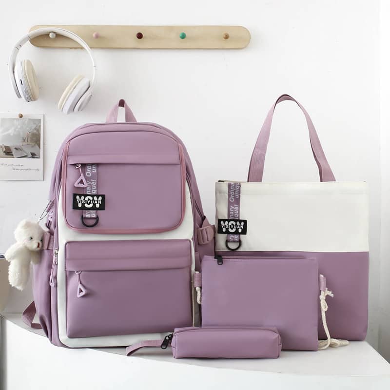Sac à Dos Multifonctionnel Kawaii Grand Volume Imperméable et Résistant 4Pcs Mauve SACKDS12MV - حقيبة ظهر بعدة قطع بتصميم كاوايي