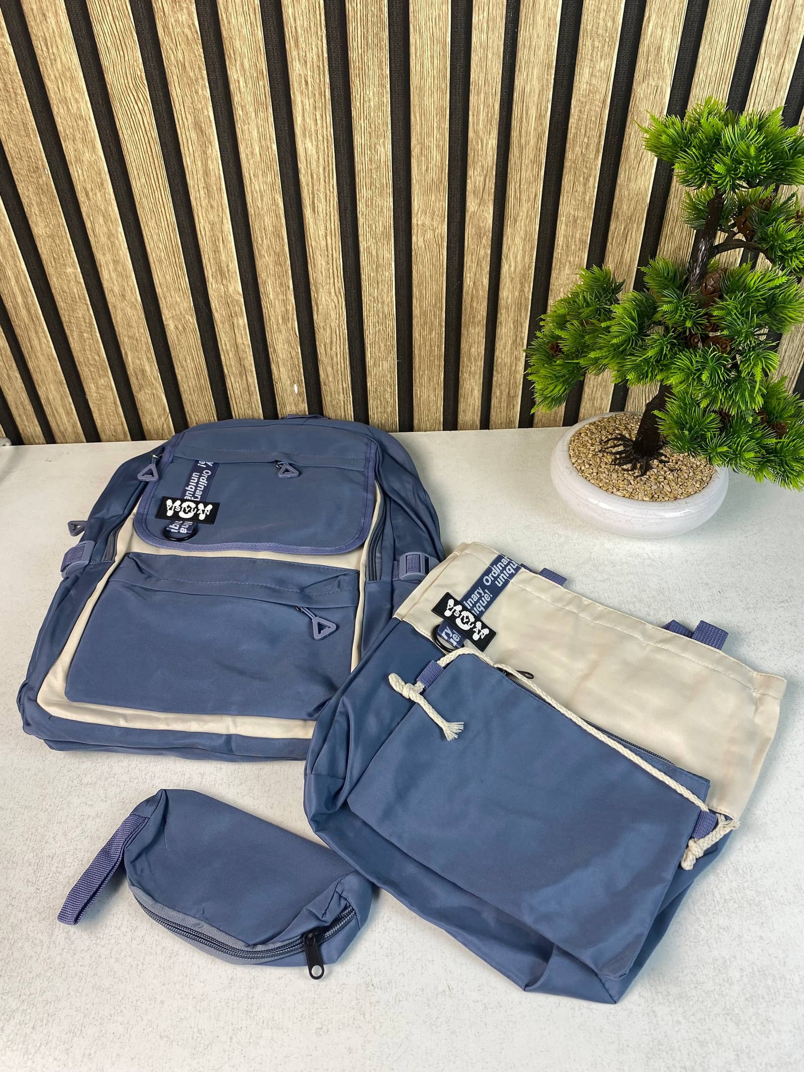 Sac à Dos Multifonctionnel Kawaii Grand Volume Imperméable et Résistant 4Pcs Bleu SACKDS12BL - حقيبة ظهر بعدة قطع بتصميم كاوايي - Sac à dos et Mode - صورة حقيقية 4