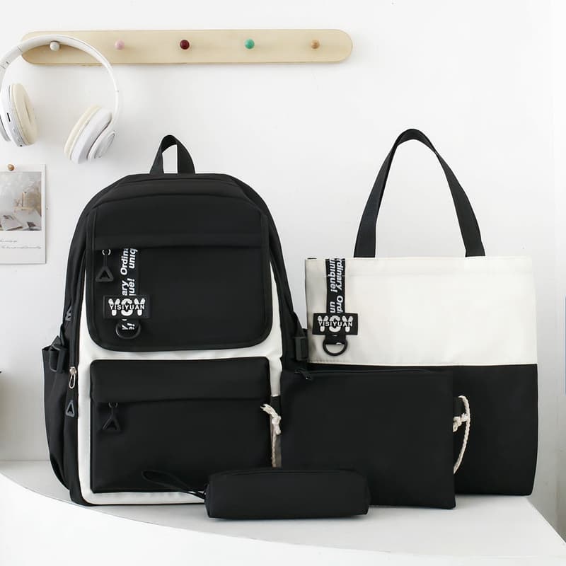 Sac à Dos Multifonctionnel Kawaii Grand Volume Imperméable et Résistant 4Pcs Noir SACKDS12N - حقيبة ظهر بعدة قطع بتصميم كاوايي - Sac à dos et Mode - صورة 1