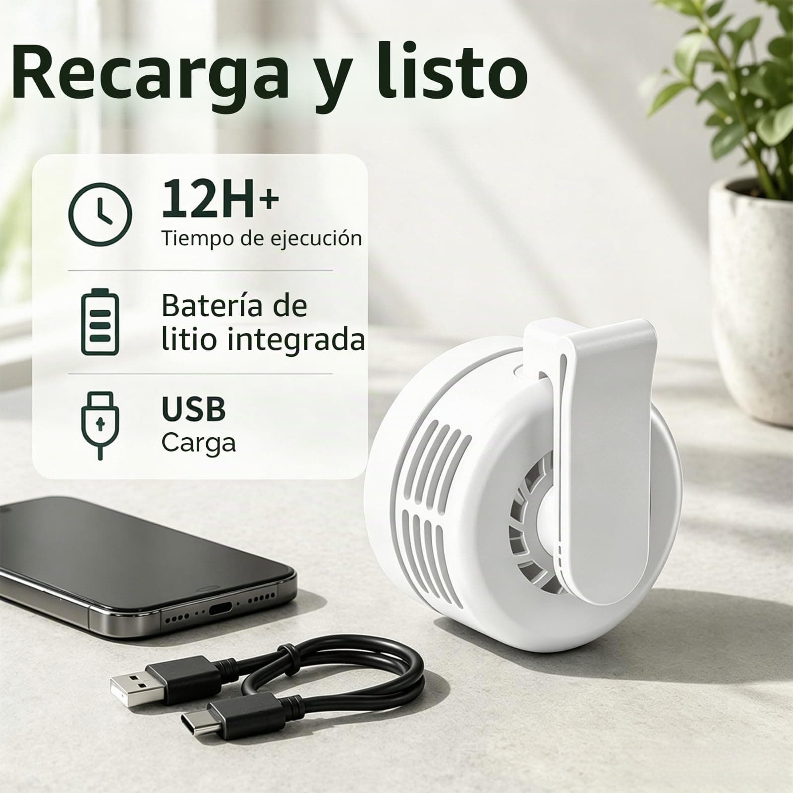 Mini Ventilateur Rechargeable USB-C Clip Orientable 360° avec 3 Vitesses - مروحة حزام صغيرة محمولة وبدون شفرات مع مشبك دوار - Vacance & Loisir - صورة 6