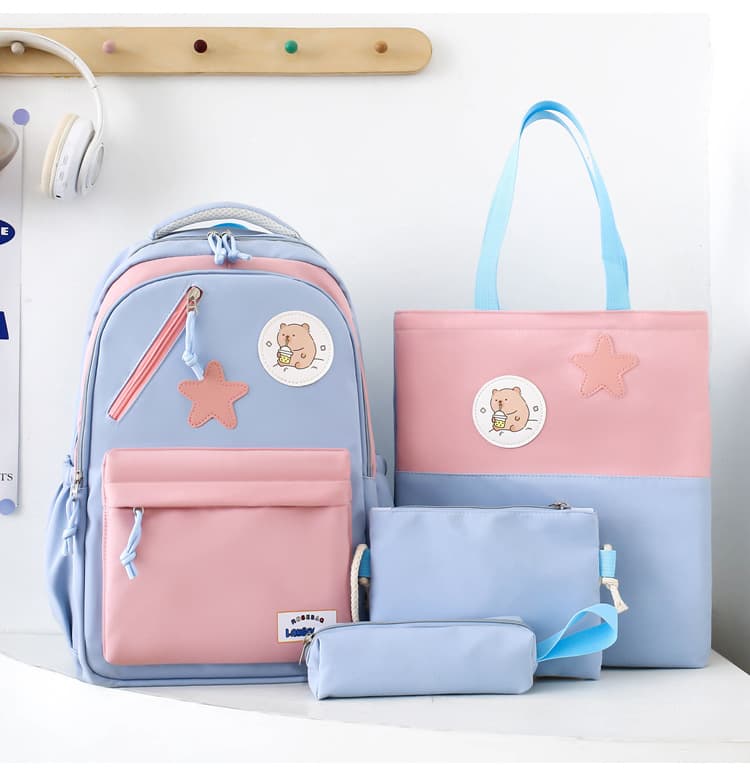 Sac à Dos Multifonctionnel Kawaii Grand Volume Imperméable et Résistant 4Pcs Bleu et Rose SACKDS02BRS - حقيبة ظهر بعدة قطع بتصميم كاوايي - Sac à dos et Mode - صورة 1