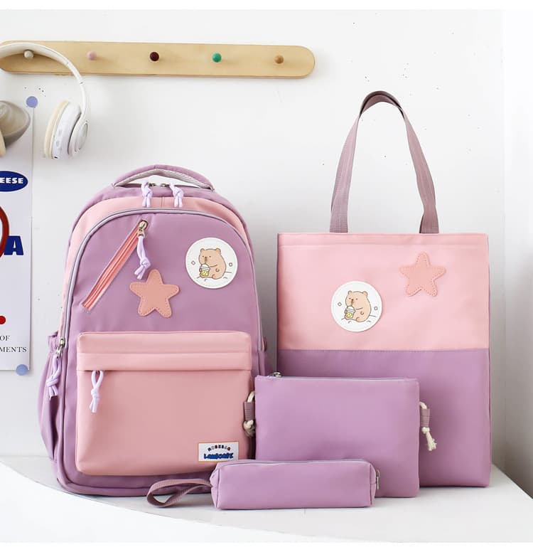 Sac à Dos Multifonctionnel Kawaii Grand Volume Imperméable et Résistant 4Pcs Mauve SACKDS02MV - حقيبة ظهر بعدة قطع بتصميم كاوايي - Sac à dos et Mode - صورة 1