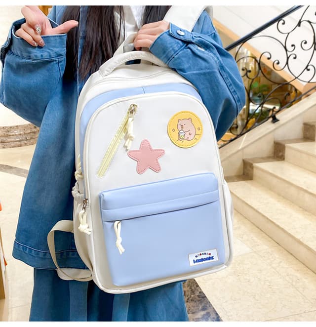 Sac à Dos Multifonctionnel Kawaii Grand Volume Imperméable et Résistant 4Pcs Bleu et Beige SACKDS02B - حقيبة ظهر بعدة قطع بتصميم كاوايي - Sac à dos et Mode - صورة 2