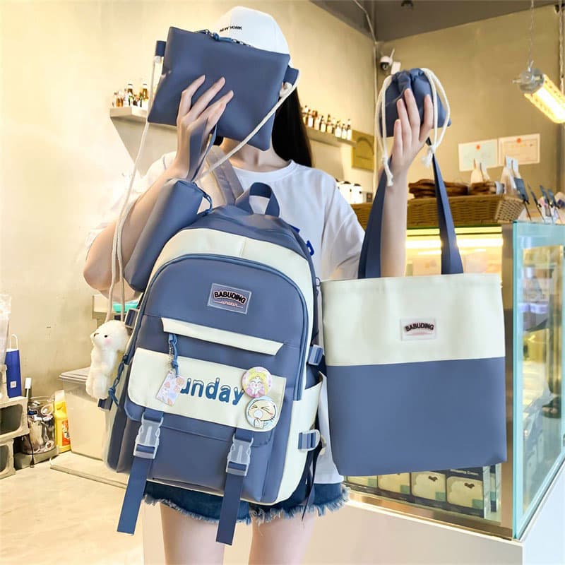 Sac à Dos Multifonctionnel Kawaii Grand Volume Imperméable et Résistant 5Pcs Bleu SACKDS14BL - حقيبة ظهر بعدة قطع بتصميم كاوايي - Sac à dos et Mode - صورة 2