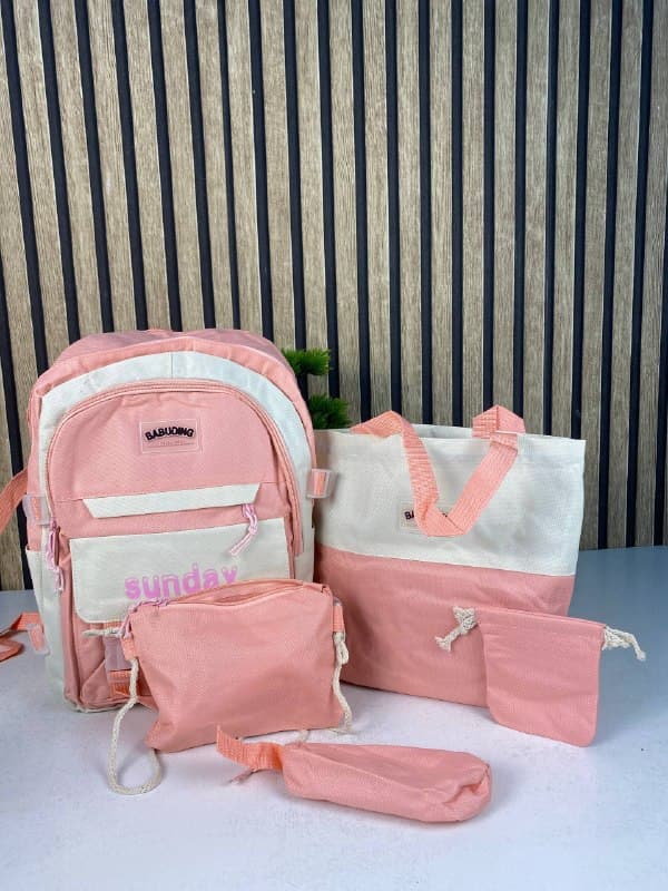 Sac à Dos Multifonctionnel Kawaii Grand Volume Imperméable et Résistant 5Pcs Rose SACKDS14RS - حقيبة ظهر بعدة قطع بتصميم كاوايي - Sac à dos et Mode - صورة حقيقية 4