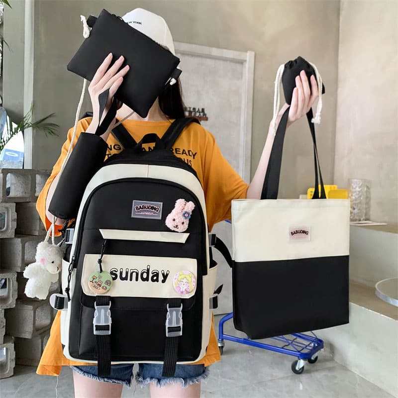 Sac à Dos Multifonctionnel Kawaii Grand Volume Imperméable et Résistant 5Pcs Noir SACKDS14N - حقيبة ظهر بعدة قطع بتصميم كاوايي - Sac à dos et Mode - صورة 3
