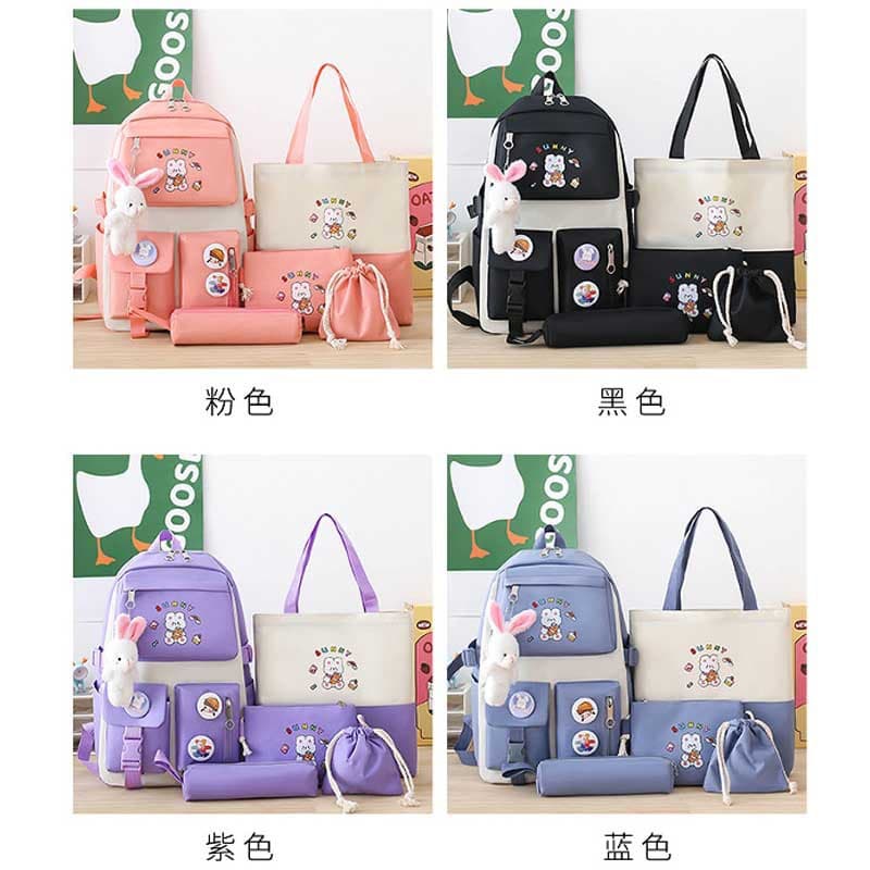 Sac à Dos Multifonctionnel Kawaii Grand Volume Imperméable et Résistant 5Pcs Bleu SACKDS15BL - حقيبة ظهر بعدة قطع بتصميم كاوايي - Sac à dos et Mode - صورة 2