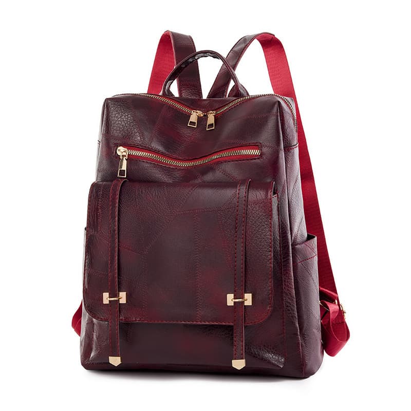Sac à dos rétro en cuir synthétique pour femme Grenat - حقيبة ظهر نسائية من الجلد - Sac à dos et Mode - صورة 2