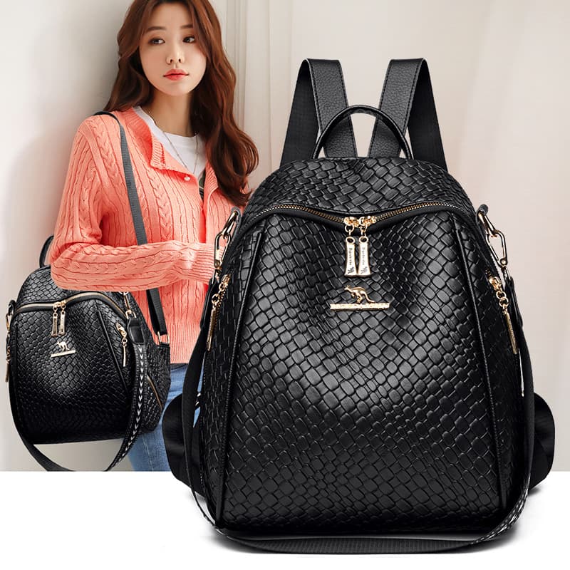 Sac à Dos Femme en Cuir Tressé Élégant avec Ceinture D'Épaule Convertible - حقيبة ظهر جلدية للنساء بتصميم فاخر - Sac à dos et Mode - صورة 3