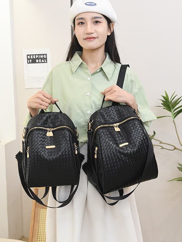 Sac à Dos Femme en Cuir Tressé Élégant avec Ceinture D'Épaule Convertible - حقيبة ظهر جلدية للنساء بتصميم فاخر - Sac à dos et Mode - صورة 4