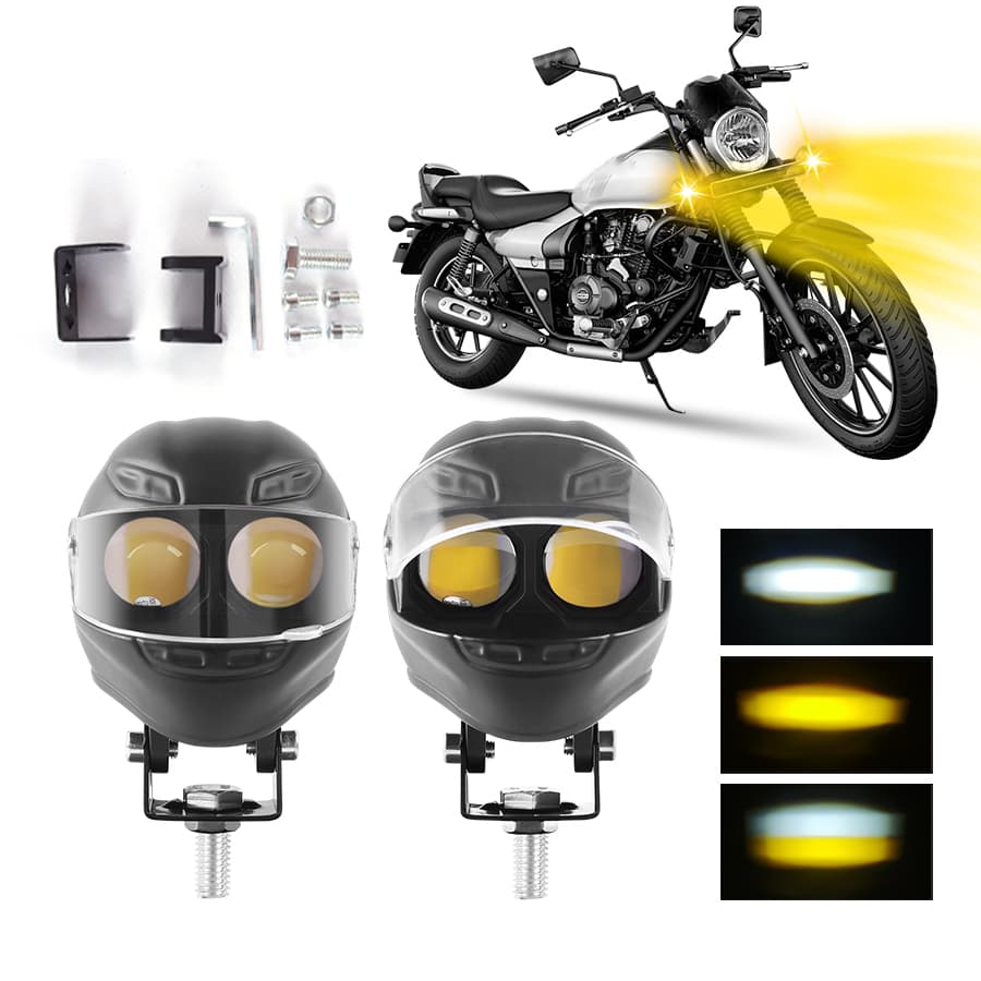Projecteur LED Auxiliaire pour Moto et Scooter Double Couleur Blanc et Jaune Helmet Design 1Pcs - كشاف إضاءة لدراجات النارية بتصميم خوذة وإضاءة مزدوجة - Accessoires Auto/Moto - صورة 1