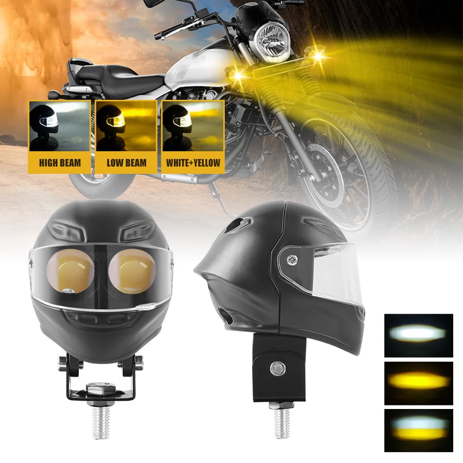 Projecteur LED Auxiliaire pour Moto et Scooter Double Couleur Blanc et Jaune Helmet Design 1Pcs - كشاف إضاءة لدراجات النارية بتصميم خوذة وإضاءة مزدوجة - Accessoires Auto/Moto - صورة 7