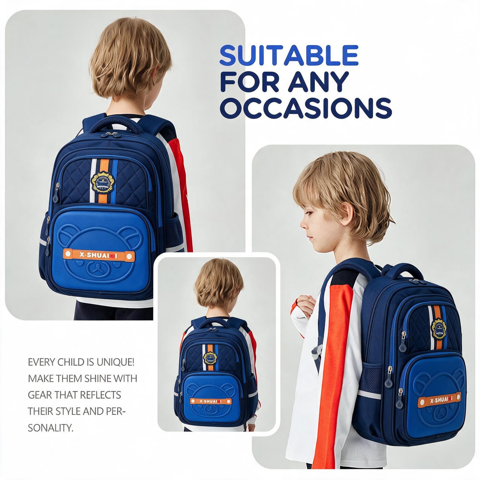 Sac à Dos Scolaire Style Kawaii Grand Volume Tissu Imperméable Bleu SACKDS18B - حقيبة مدرسية بتصميم كاوايي - Sac à dos et Mode - صورة 2