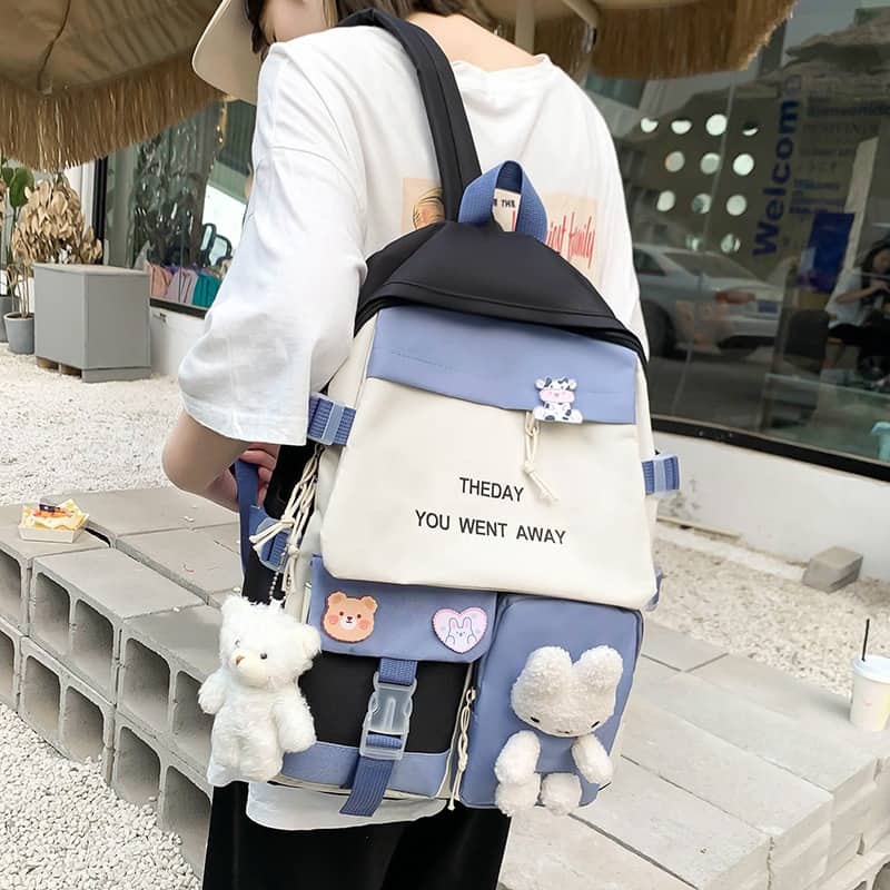 Sac à Dos Multifonctionnel Kawaii Grand Volume Imperméable et Résistant 5Pcs Noir SACKDS25N - حقيبة ظهر بعدة قطع بتصميم كاوايي