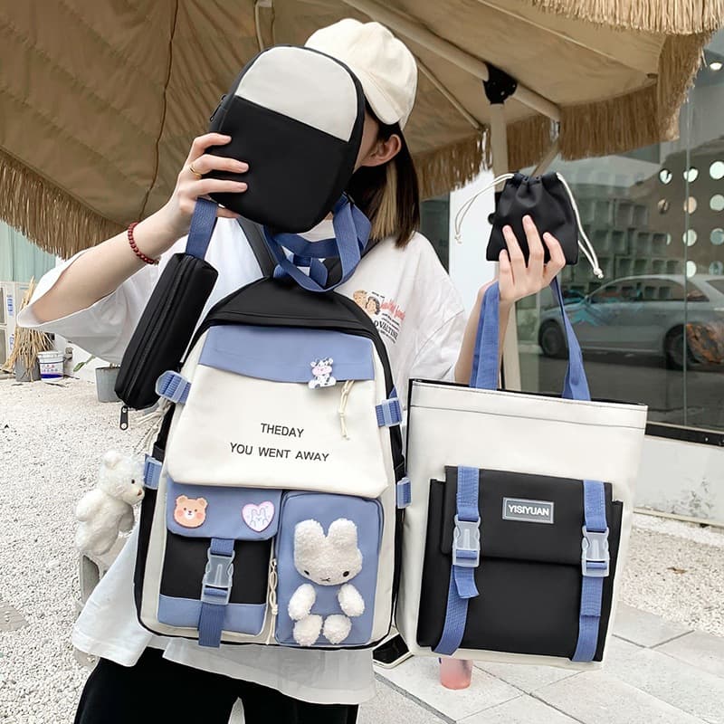 Sac à Dos Multifonctionnel Kawaii Grand Volume Imperméable et Résistant 5Pcs Noir SACKDS25N - حقيبة ظهر بعدة قطع بتصميم كاوايي - Sac à dos et Mode - صورة 2