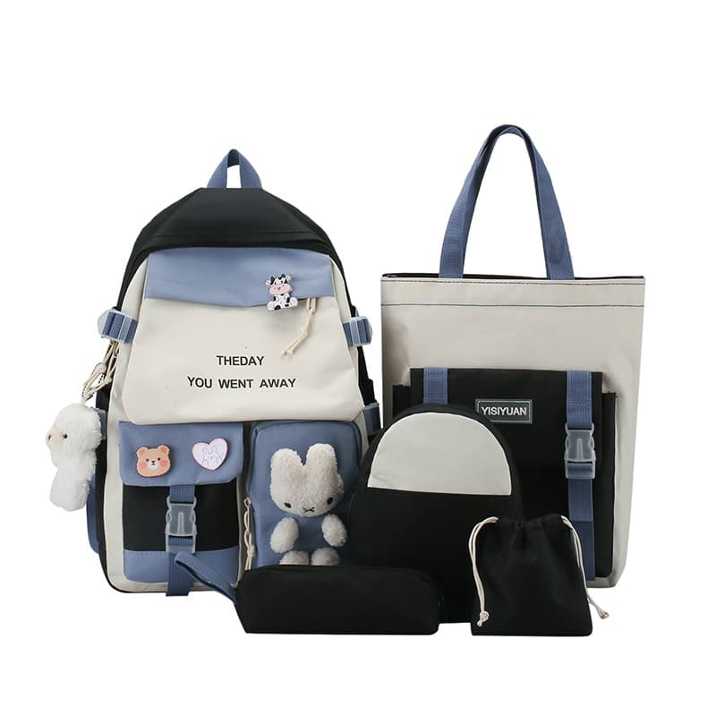 Sac à Dos Multifonctionnel Kawaii Grand Volume Imperméable et Résistant 5Pcs Noir SACKDS25N - حقيبة ظهر بعدة قطع بتصميم كاوايي - Sac à dos et Mode - صورة 3