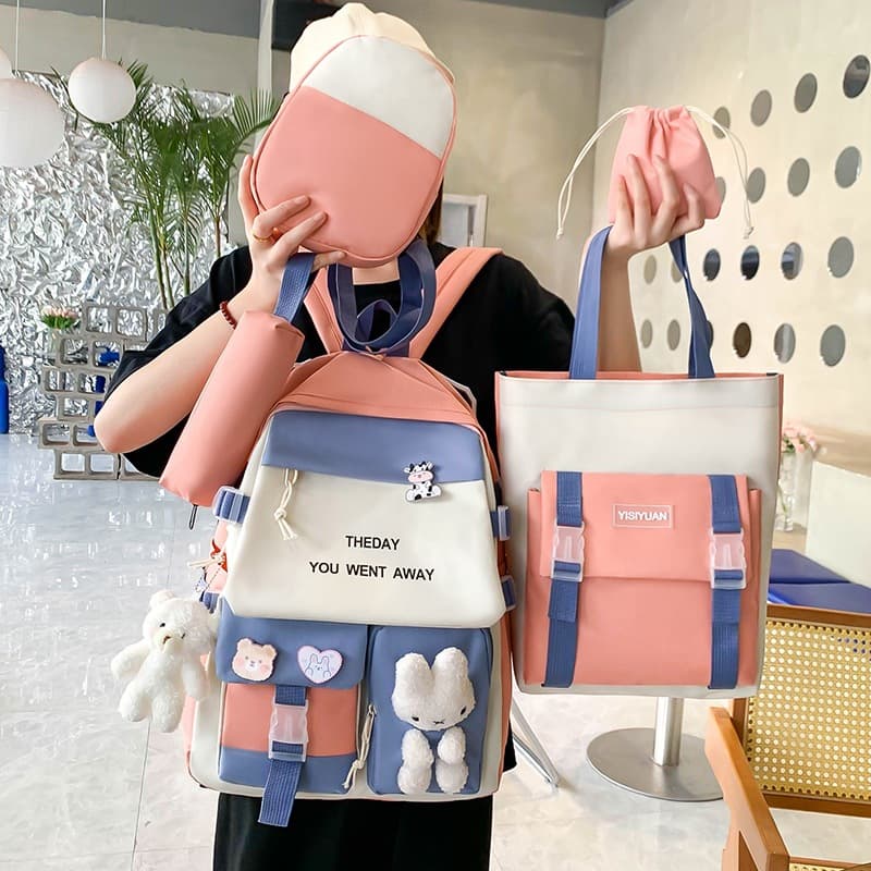 Sac à Dos Multifonctionnel Kawaii Grand Volume Imperméable et Résistant 5Pcs Rose SACKDS25RS - حقيبة ظهر بعدة قطع بتصميم كاوايي - Sac à dos et Mode - صورة 2