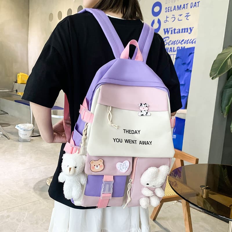 Sac à Dos Multifonctionnel Kawaii Grand Volume Imperméable et Résistant 5Pcs Mauve SACKDS25MV - حقيبة ظهر بعدة قطع بتصميم كاوايي - Sac à dos et Mode - صورة 4