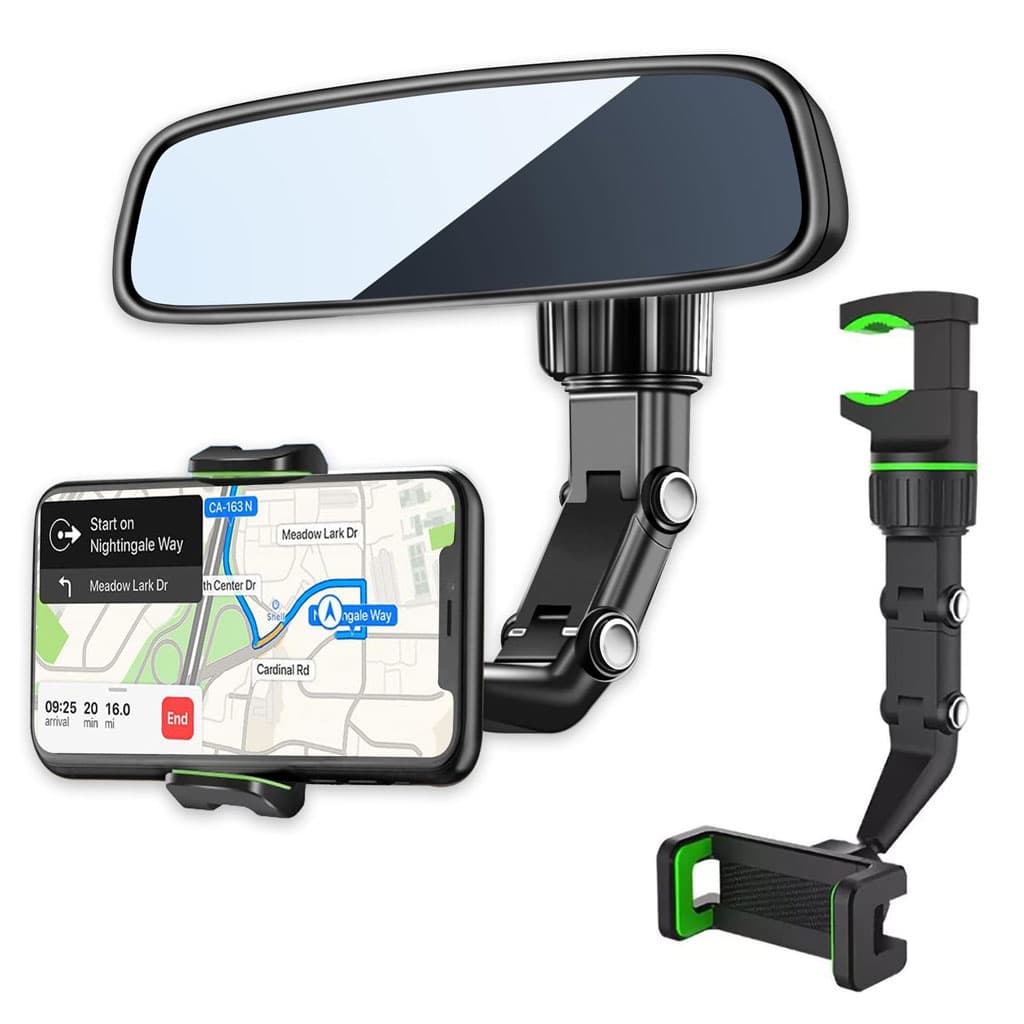 Support Téléphone Voiture pour Rétroviseur Rotation 360°, Bras Long Ajustable - حامل هاتف لمرآة الرؤية الخلفية للسيارة مع دوران 360° وذراع قابل للتعديل - Accessoires Auto/Moto - صورة 1