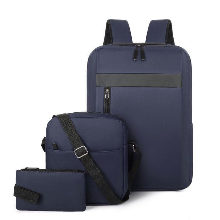 Ensemble 3 PCS sac a dos Élégant et Imperméable pour Homme Avec Port USB Bleu Mat-02 - طقم حقائب رجالية أنيقة 3 في 1 مع منفذ شحن - Sac à dos et Mode - صورة 1
