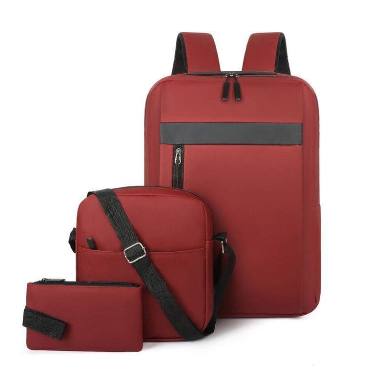 Ensemble 3 PCS sac a dos Élégant et Imperméable pour Homme Avec Port USB Grenat Mat-02 - طقم حقائب رجالية أنيقة 3 في 1 مع منفذ شحن - Sac à dos et Mode - صورة 1