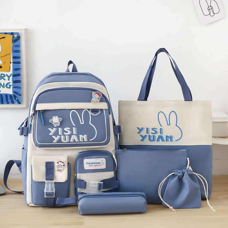 Sac à Dos Multifonctionnel Kawaii Grand Volume Imperméable et Résistant 5Pcs Bleu SACKDS29BL - حقيبة ظهر بعدة قطع بتصميم كاوايي